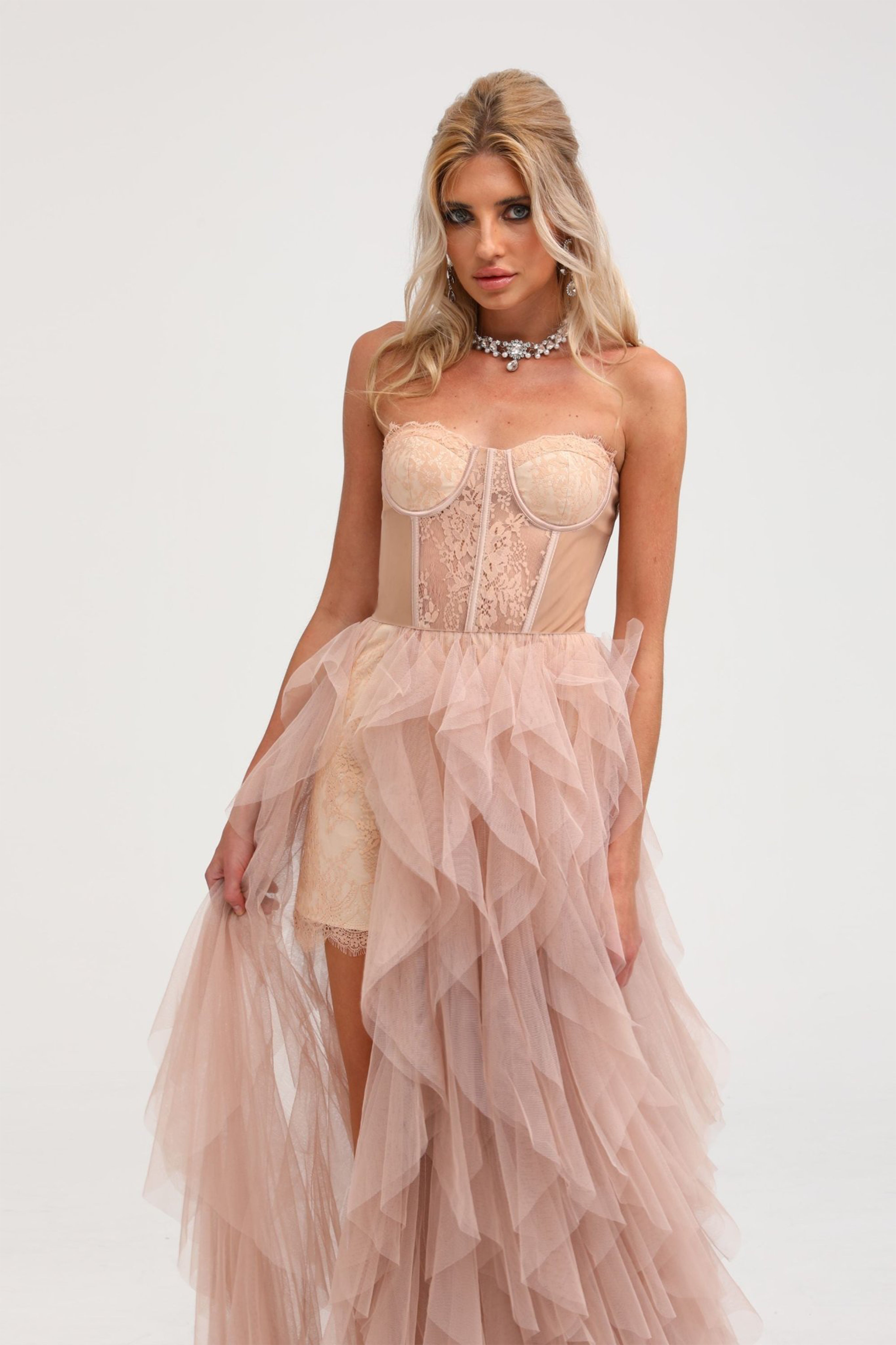 Eilís Pink Bustier Mesh Maxi Dress (Final Sale)