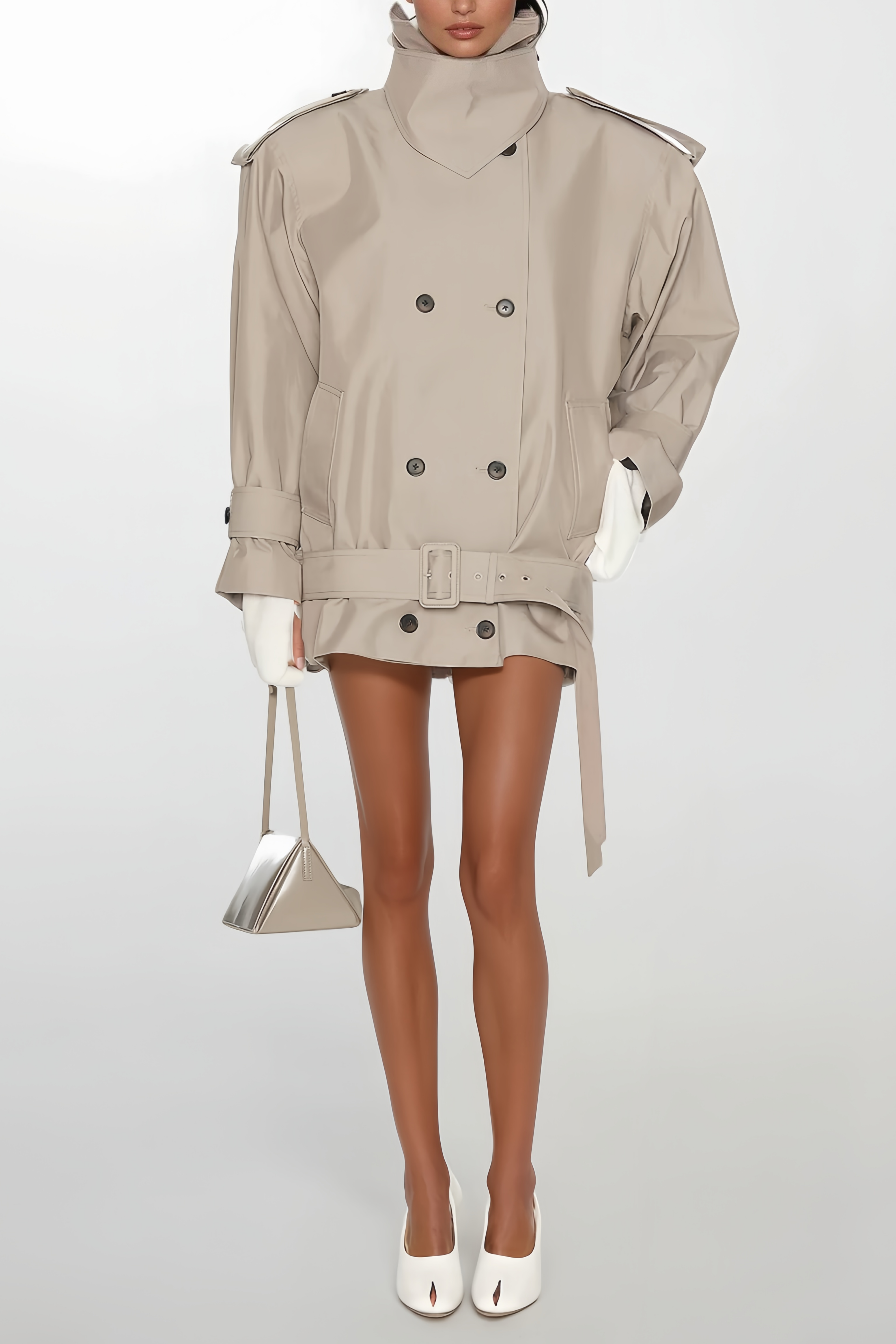 Mavis Grey Double-Breasted Belted Trench Coat (Final Sale)