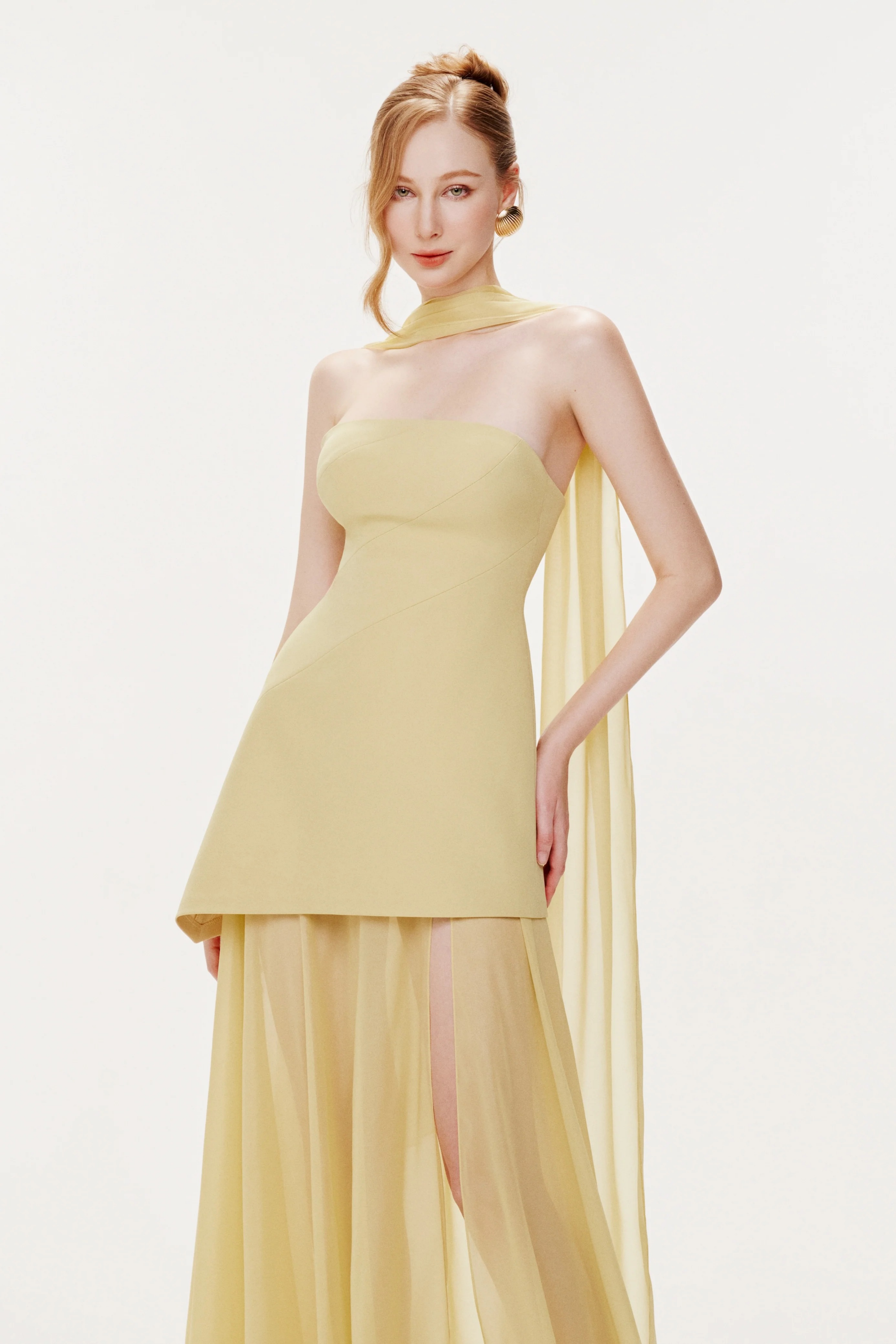 Marlis Yellow Strapless Layered Train Dress (Final Sale)