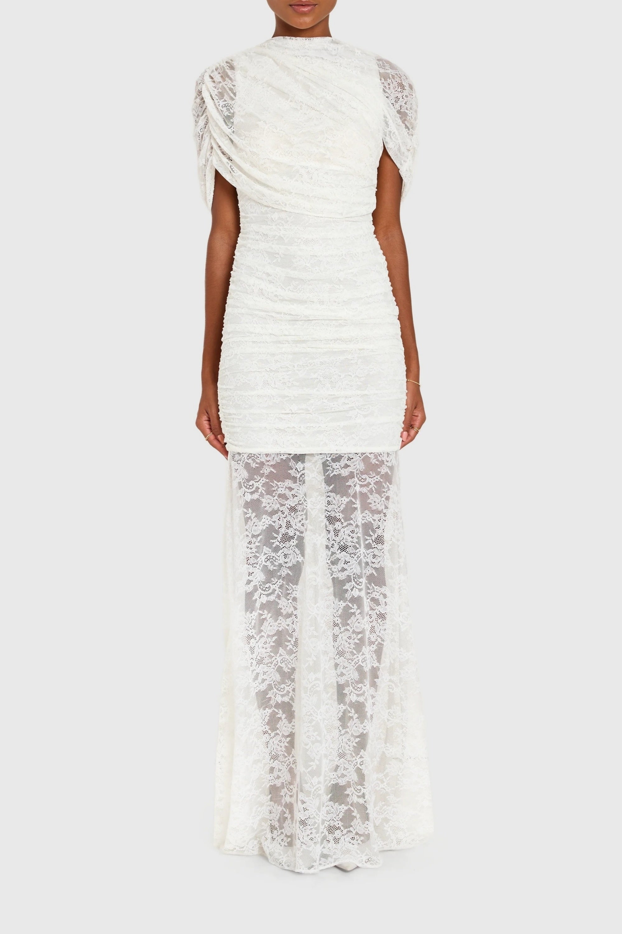 Asymmetrical Ruched Lace Dress
