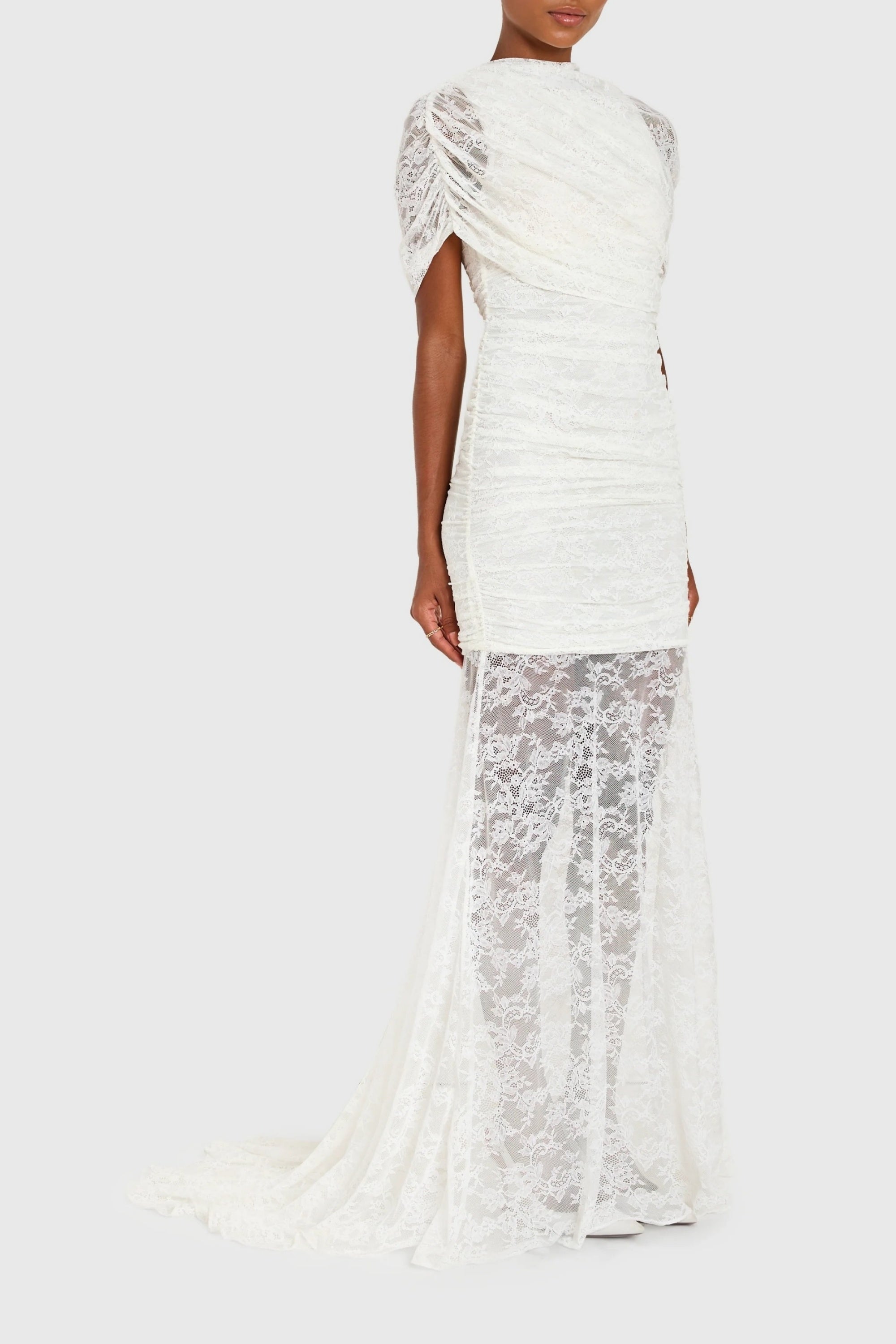 Asymmetrical Ruched Lace Dress
