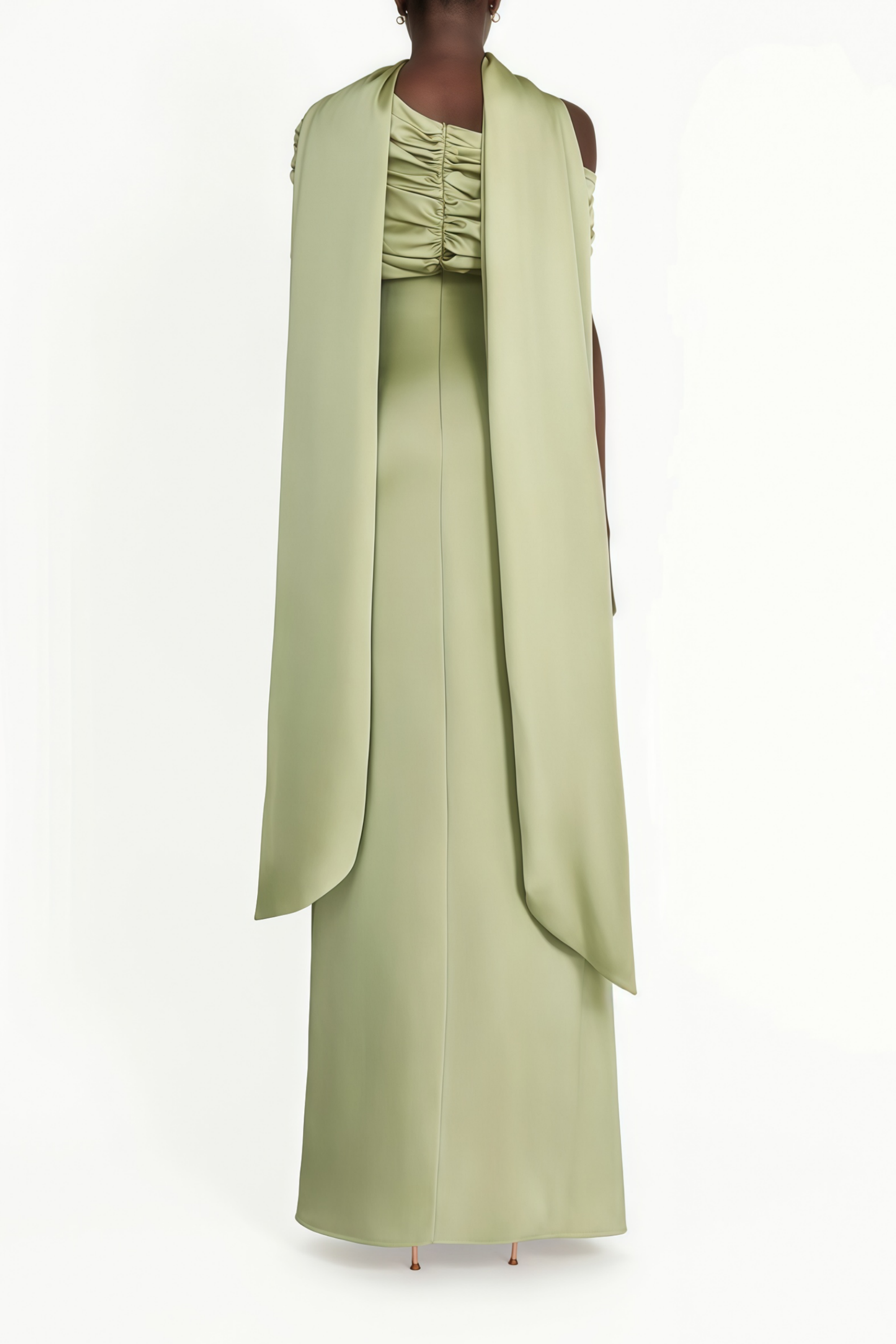 Green One Shoulder Satin Maxi Dress