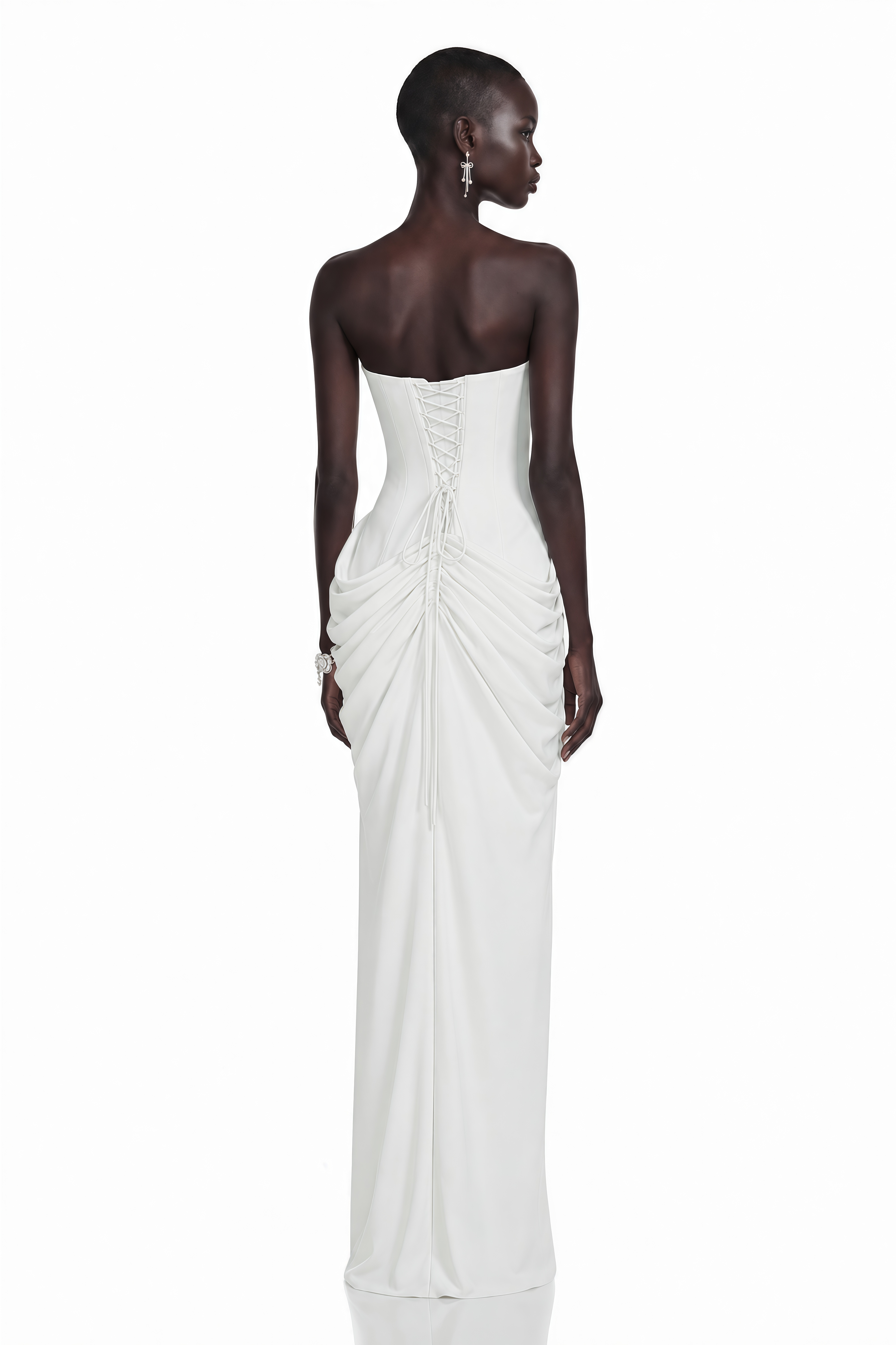 Safiya White Ruched Maxi Dress with Cross Front