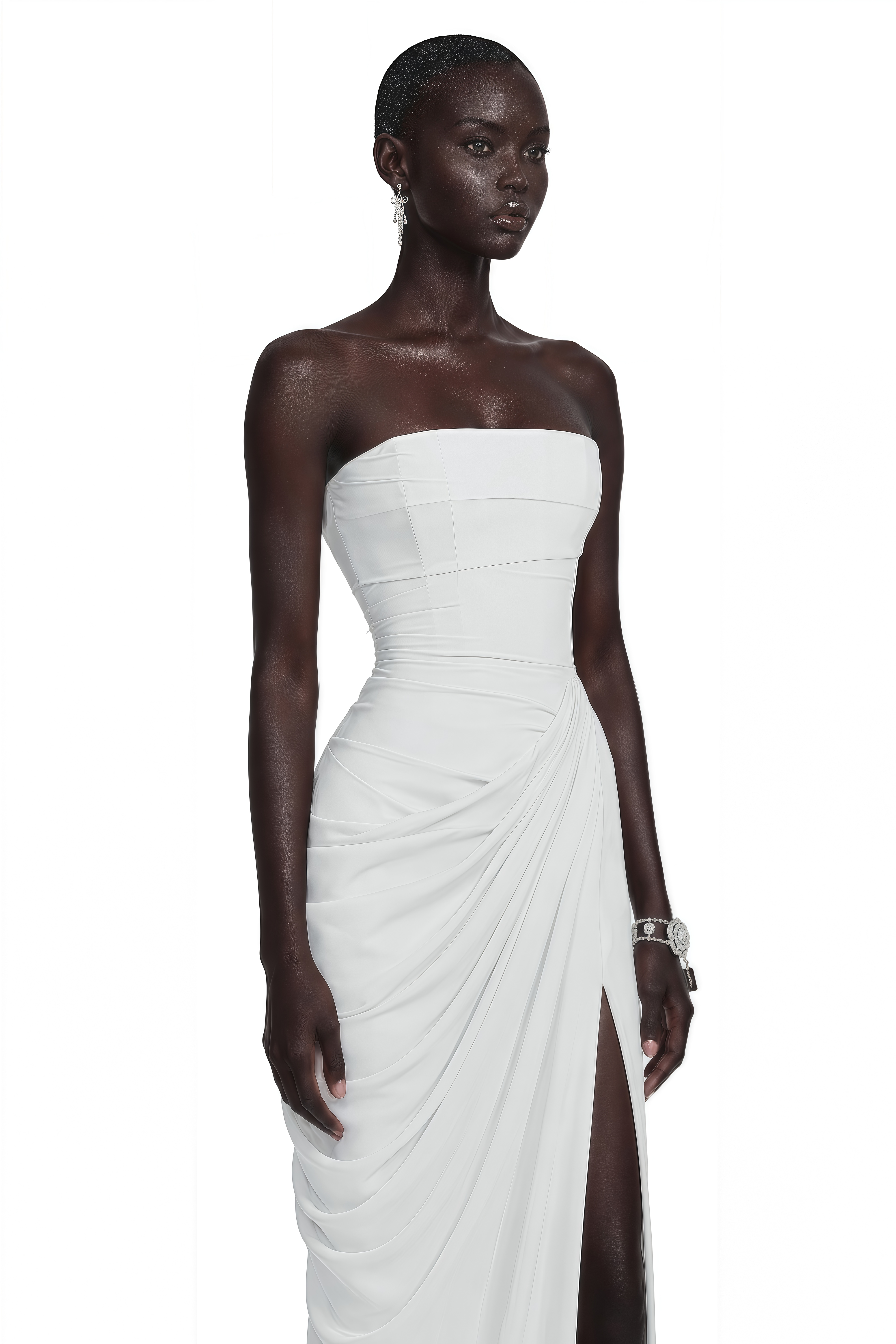 Safiya White Ruched Maxi Dress with Cross Front