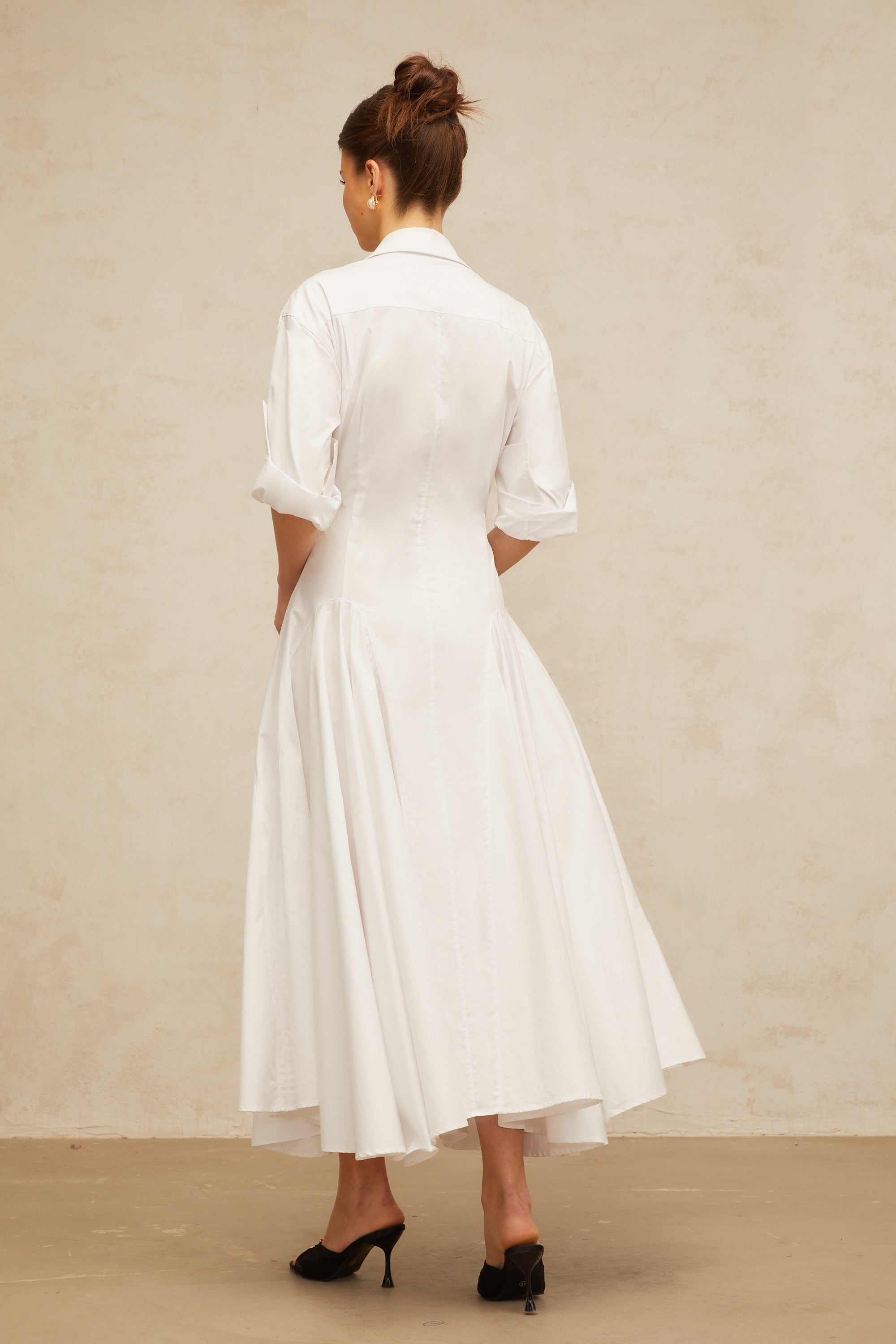 Dulcie white front-slit shirred shirt dress (Final Sale)