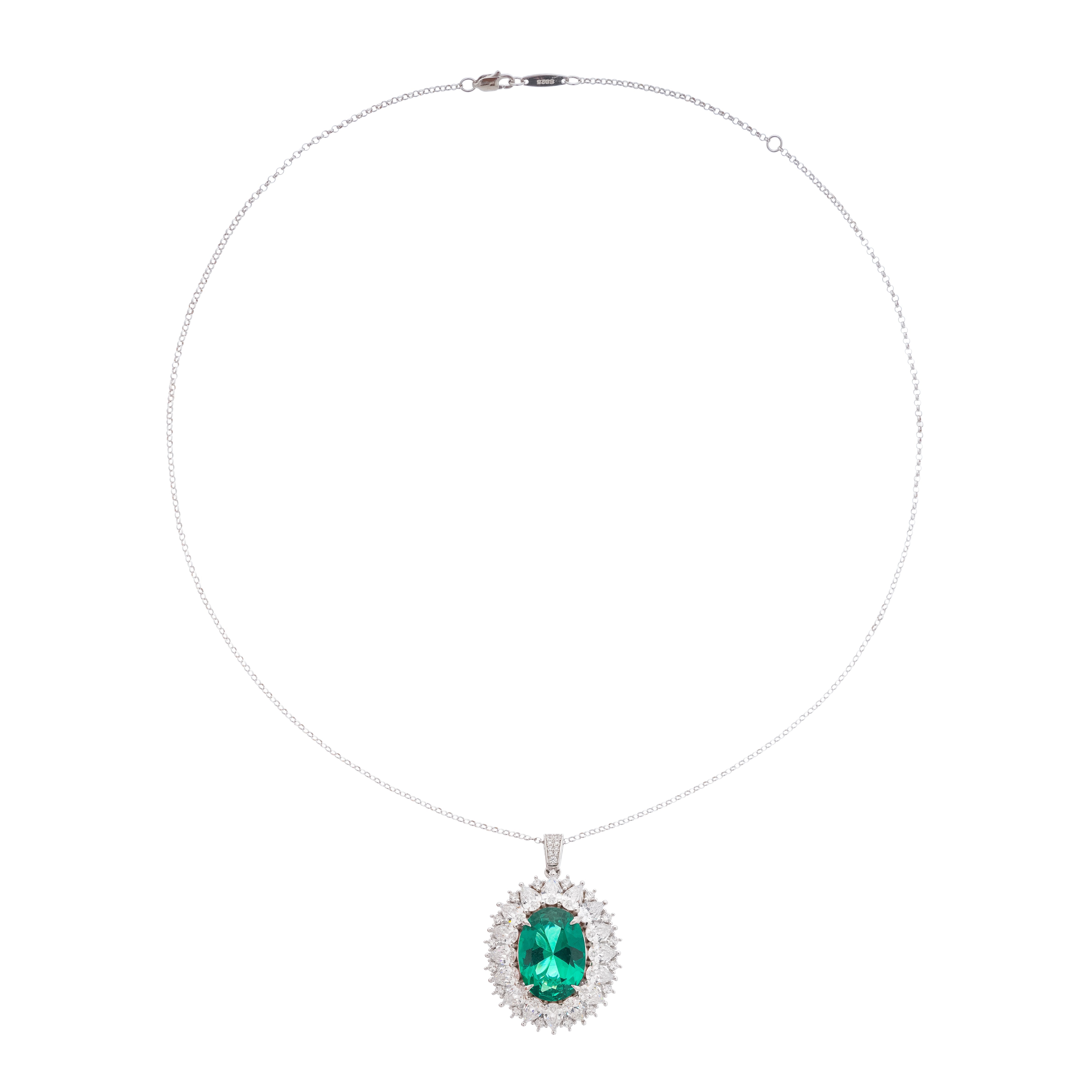 Raphaëlle Green Oval Gemstone Pendant Sterling Silver Necklace